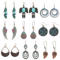 Zinc Alloy Earring Set, earring, with Synthetic Turquoise & Wood, plated, fashion jewelry 