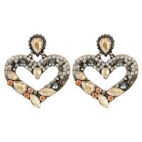 Zinc Alloy Rhinestone Drop Earring, Heart, fashion jewelry & for woman & with rhinestone 