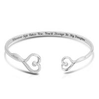 Stainless Steel Cuff Bangle, Heart, with letter pattern & for woman & with rhinestone, original color, 14.5mm, 11mm, 3.5mm, 1.5mm, Inner Approx 60mm 