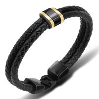 PU Leather Cord Bracelets, Stainless Steel, with PU Leather, plated, DIY & for man Inner Approx 70mm 