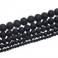 Natürliche Lava Perlen, rund, poliert, DIY & verschiedene Größen vorhanden, schwarz, verkauft von Strang