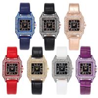 Uhrenarbänder für Frauen, Zinklegierung, mit PU Leder & Glas & Strass, chinesische Bewegung, plattiert, Modeschmuck, keine, 245x18x38mm, verkauft von PC