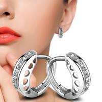 Brass Huggie Hoop Earring, with Cubic Zirconia, plated, fashion jewelry & for woman 