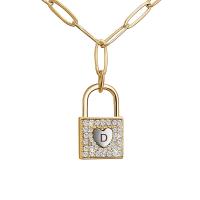 Stainless Steel Jewelry Necklace, with 1.96inch extender chain, Lock, gold color plated, oval chain & with letter pattern & for woman & with rhinestone Approx 19.6 Inch 
