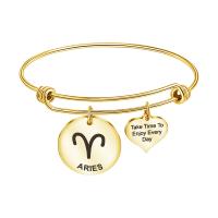Stainless Steel Cuff Bangle, 12 Signs of the Zodiac, plated & for woman, 22mm 63mm, 1.5mm, Inner Approx 60mm 