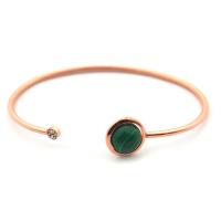 Brass Cuff Bangle, with turquoise, Round, rose gold color plated, Unisex & adjustable 60mm 