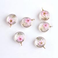 Glass Zinc Alloy Pendants, with zinc alloy bead & Dried Flower, gold color plated, DIY 