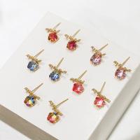 Zinc Alloy Earring Drop Component, gold color plated, DIY & micro pave cubic zirconia 