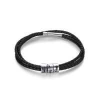 PU Leather Cord Bracelets, Titanium Steel, with PU Leather, three layers & with letter pattern & for man, 10mm, 6mm, Inner Approx 70mm Approx 8.2 Inch 