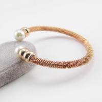 Stainless Steel Cuff Bangle, with Plastic Pearl, plated, Unisex & adjustable 10mm, Inner Approx 62mm 
