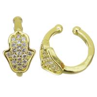 Brass Earring Clip, gold color plated, micro pave cubic zirconia & for woman 