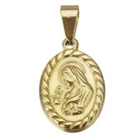 Stainless Steel Saint Pendant, Ellipse, gold color plated Approx 