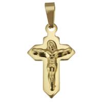 Stainless Steel Saint Pendant, Cross, gold color plated Approx 