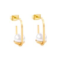 Stainless Steel Stud Earring, with Plastic Pearl, fashion jewelry & for woman 