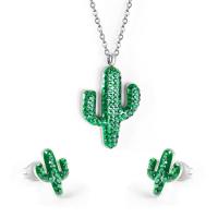 Rhinestone stainless steel Jewelry Set, Stud Earring & necklace, Opuntia Stricta, fashion jewelry & for woman 
