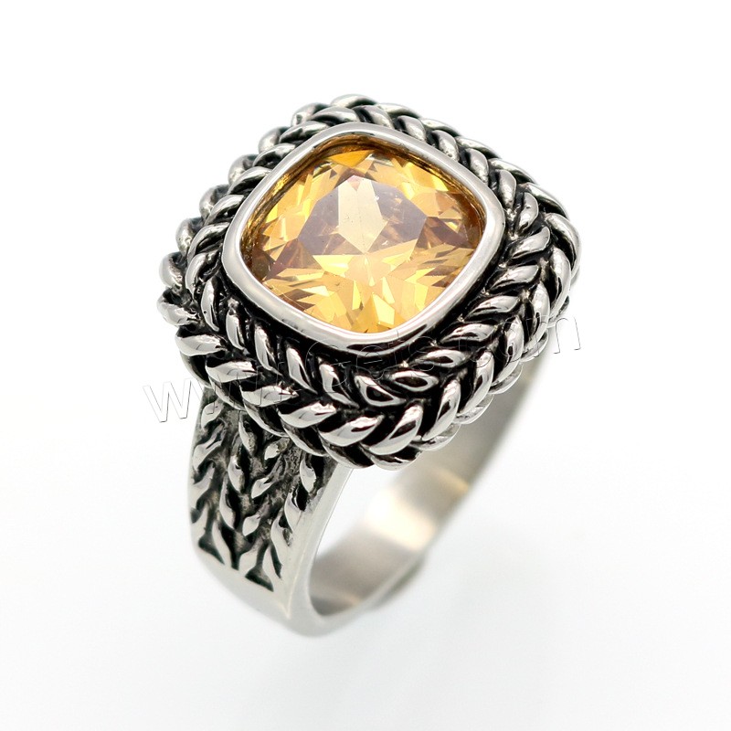 Cubic Zirconia anillo de dedo de acero inoxidable, Cuadrado, chapado, unisexo & diverso tamaño para la opción & micro arcilla de zirconia cúbica, más colores para la opción, 10x10mm, tamaño:6-12, Vendido por UD