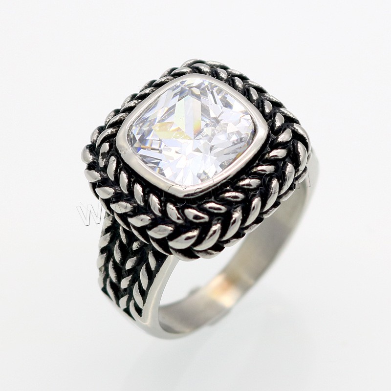 Cubic Zirconia anillo de dedo de acero inoxidable, Cuadrado, chapado, unisexo & diverso tamaño para la opción & micro arcilla de zirconia cúbica, más colores para la opción, 10x10mm, tamaño:6-12, Vendido por UD