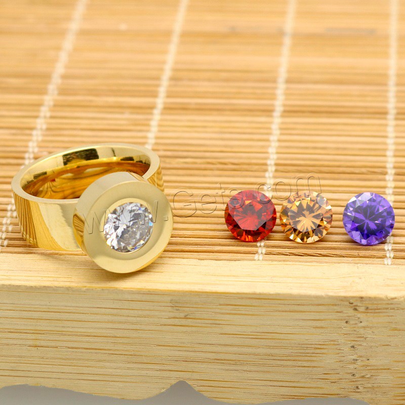 Кубический цирконий кольцо из нержавеющей стали, нержавеющая сталь, Другое покрытие, разный размер для выбора & инкрустированное микро кубического циркония & Женский, Много цветов для выбора, размер:6-10, продается PC
