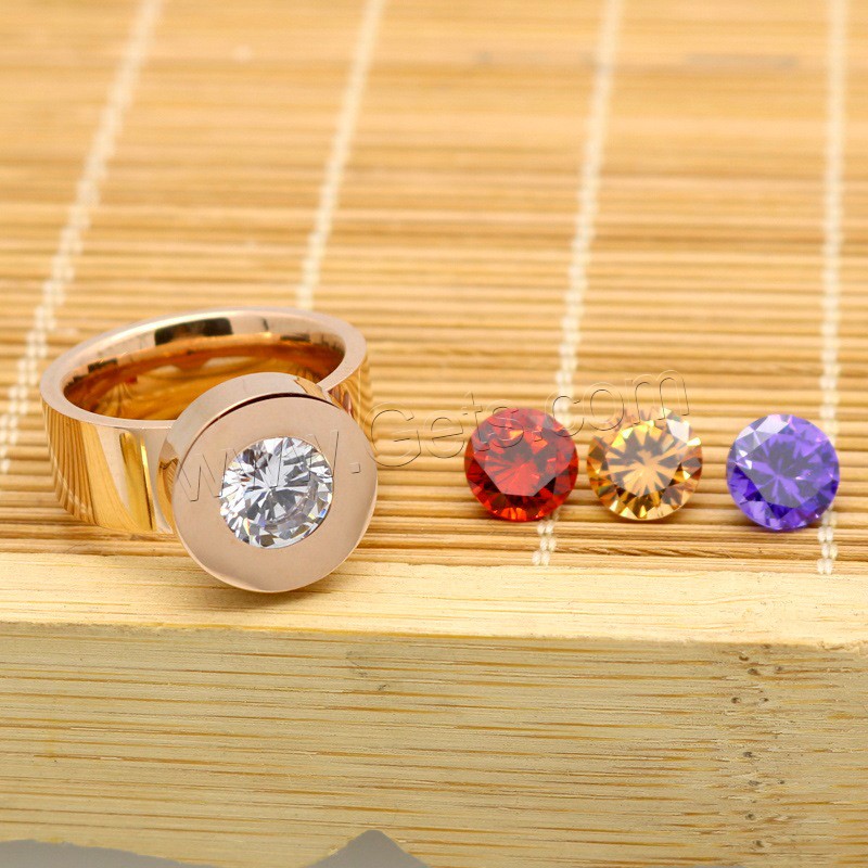 Cubic Zirconia anillo de dedo de acero inoxidable, chapado, diverso tamaño para la opción & micro arcilla de zirconia cúbica & para mujer, más colores para la opción, tamaño:6-10, Vendido por UD