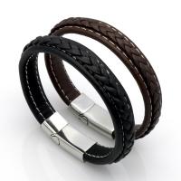 Cowhide Bracelets, Leather, with Stainless Steel, fashion jewelry & for man 