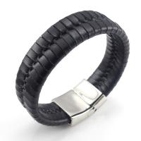 Cowhide Bracelets, Leather, with Stainless Steel, fashion jewelry & Unisex, black, 23mm Approx 8.2 Inch 