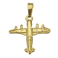 Stainless Steel Vehicle Pendant, Airplane, gold color plated Approx 