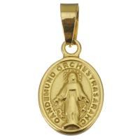 Stainless Steel Saint Pendant, Flat Round, gold color plated Approx 