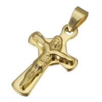 Stainless Steel Saint Pendant, Brass, Cross, gold color plated Approx 