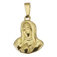 Stainless Steel Saint Pendant, Virgin Mary, gold color plated Approx 