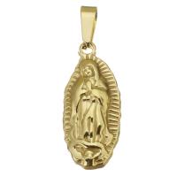 Stainless Steel Saint Pendant, gold color plated Approx 