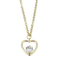 Cubic Zirconia Stainless Steel Jewelry Sets, Heart, gold color plated, micro pave cubic zirconia & for woman 1.5mm Approx 17 Inch 