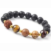 Gemstone Bracelets, Lava, with Natural Stone & Red Tiger Eye Stone & Brass, DIY, multi-colored 