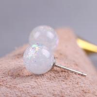 Artificial Opal Stud Earring, with 925 Sterling Silver, silver color plated, for woman, white, 3mm 