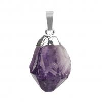 Amethyst Pendant, with Brass, silver color plated, DIY, purple, 20-30mm,15-20mm 