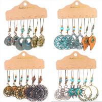 Zinc Alloy Earring Set, earring, with turquoise & Wood, plated, three pieces & fashion jewelry 