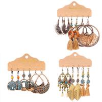 Zinc Alloy Earring Set, with Caddice & turquoise & Wood, plated, three pieces & fashion jewelry 