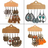 Zinc Alloy Earring Set, with Caddice & turquoise & Wood, plated, three pieces & fashion jewelry 