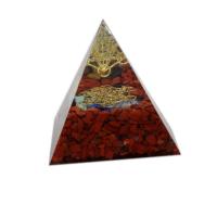 Synthetic Resin Pyramid Decoration, with Natural Gravel, for home and office, red 