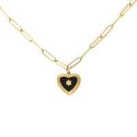 Collier de bijoux de titane, Acier titane, coeur, Placage de couleur d'or, bijoux de mode Environ 51 cm, Vendu par brin