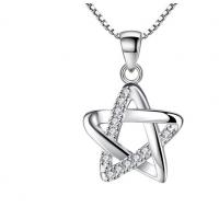 Cubic Zircon Micro Pave Brass Necklace, Star, plated, micro pave cubic zirconia, silver color, 11.3mm 