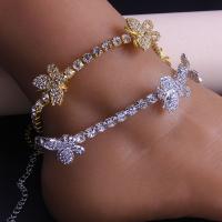 Zinc Alloy Anklet, Butterfly, plated, for woman & with rhinestone Approx 9 Inch 