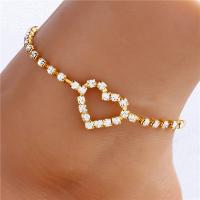 Zinc Alloy Anklet, Heart, plated, for woman & with rhinestone & hollow Approx 6 Inch 