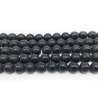 Natürliche schwarze Achat Perlen, Schwarzer Achat, rund, verkauft von Strang