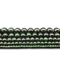 Grüne Goldstein Perlen, grüner Goldsandstein, rund, poliert, verkauft von Strang