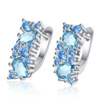Cubic Zirconia Micro Pave Brass Earring, plated, micro pave cubic zirconia & for woman, blue 