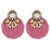 Zinc Alloy Rhinestone Drop Earring, with Polyester, plated, for woman & with rhinestone, pink 