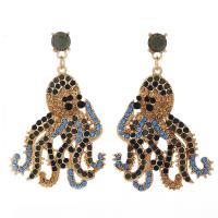 Zinc Alloy Rhinestone Drop Earring, Octopus, plated, for woman & with rhinestone 