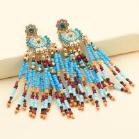 Zinc Alloy Rhinestone Drop Earring, with Seedbead, for woman & with rhinestone, blue 