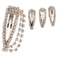 Alligator Hair Clip, Rhinestone, with Zinc Alloy, gold color plated, three pieces & for woman, 3.6*7.1cm,1.2*3.1cm 