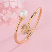 Brass Bangle, with Plastic Pearl, plated, Adjustable & fashion jewelry & for woman, golden 